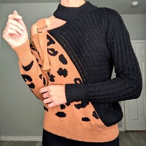 Leopard print turtleneck sweater, Small